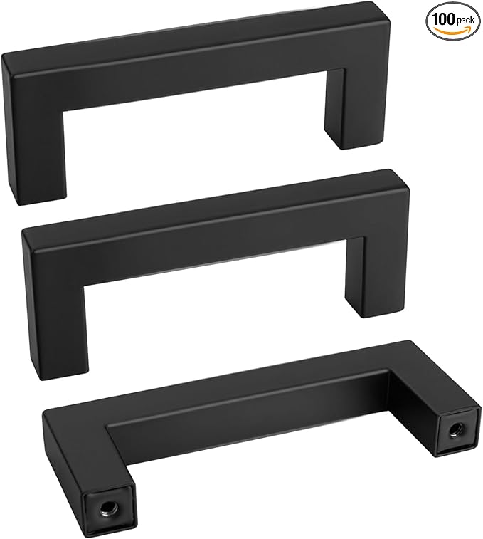 goldenwarm 3 Inch 100 Pack Matte Black Flat Square Bar Kitchen Hardware Closet by goldenwarm