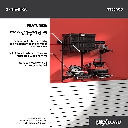 closetmaid heavy duty wall shelf kit for garage shown in use