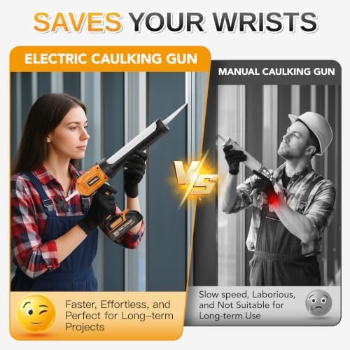 this hill cordless electric caulk gun, 10oz dripless shown in use