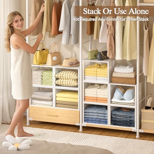 stackable closet organizers and storage basket, closet shelves, package contents