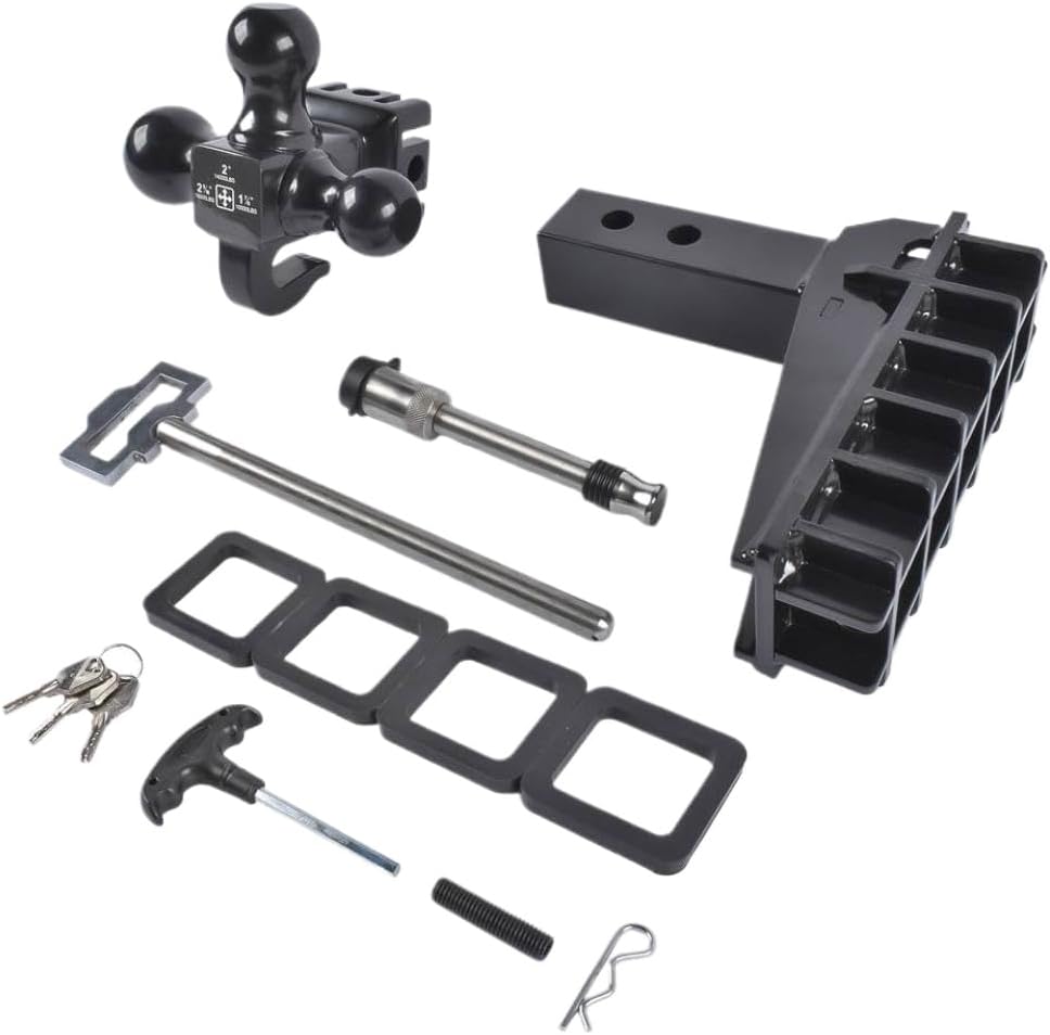Tri-Ball Drop Hitch with Hook 2 Inch Receiver 6 Inch Drop 17000 LBS GTW Class 3 Tow Hitch
