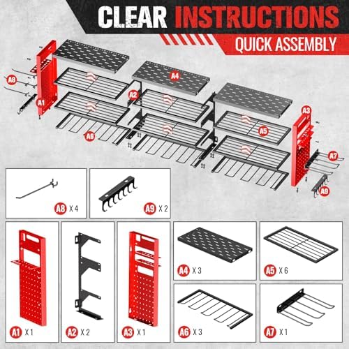 49.8" power tool organizer wall mount,holds 14 cordless, front angle view