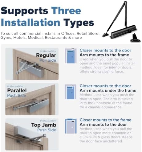 commercial door closer – black heavy duty grade, front angle view