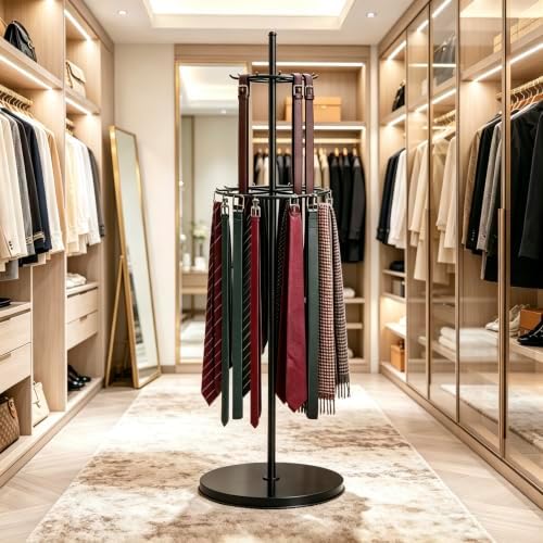 rotatable organizer belt hanger tie rack scarf purse, front angle view