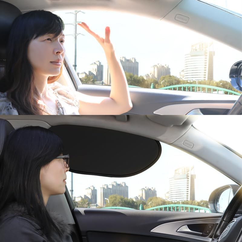 2Pcs Adsorption Car Side Window Sunshade, Install Heat Reflective Sun Visor, Glare Block Cool Car Interior for Driver Side, Black