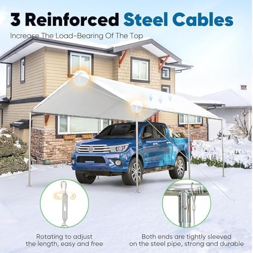 quictent 10x15 ft heavy duty car canopy galvanized, view 9