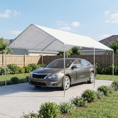 outsunny 9.6'x19.5' carport outdoor heavy duty galvanized car, front angle view