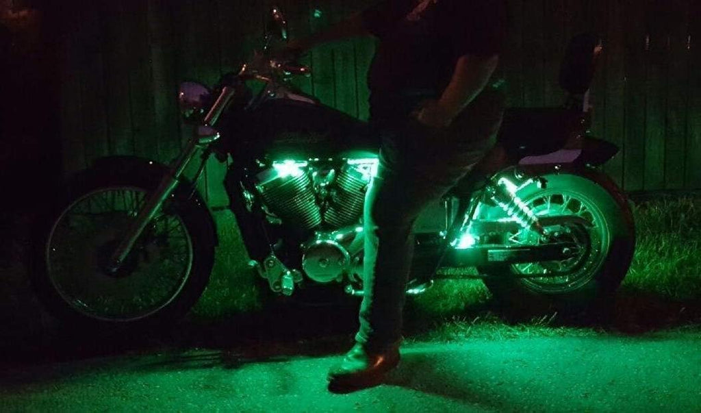 iJDMTOY 8pc Motorcycle Underglow LED Strip Light Kit RGB Neon Accent Light Ground Effect Atmosphere Lighting Kit for Motorbike Trikes Golf Carts ATVs UTVs Decoration