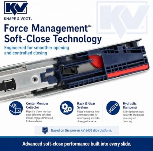 knape & vogt side mount soft-close drawer slide, close-up detail