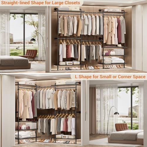 aheaplus industrial pipe clothing rack, expandable garment rack, side view