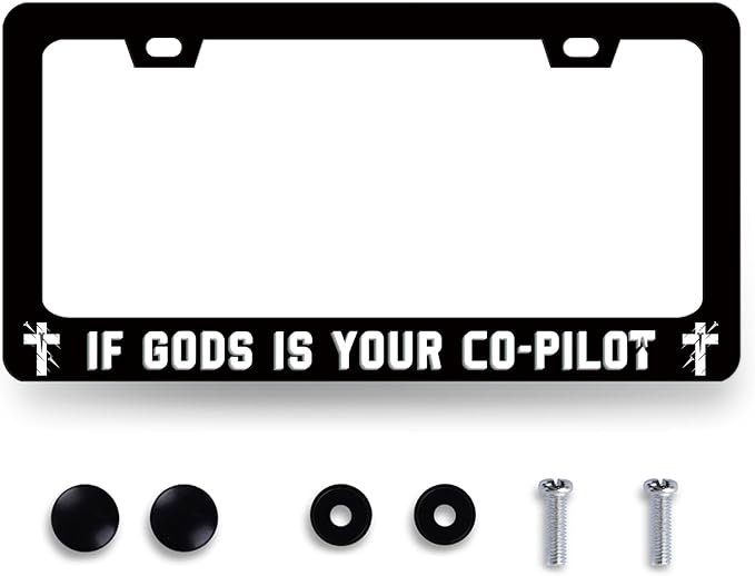 If Gods is Your Co-Pilot License Plate Frame Funny Jesus License Plate by RNKATIH