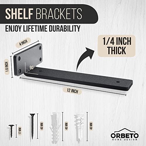 orbeto 6 pack heavy duty shelf brackets (12"), side view