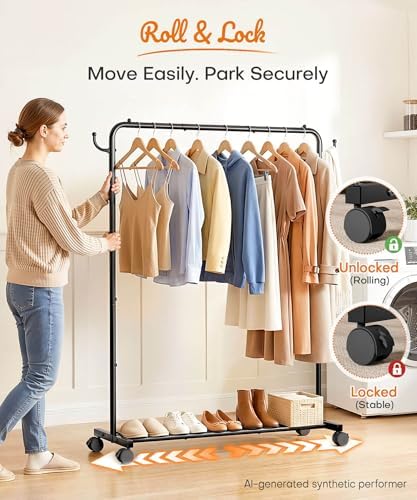 homde portable clothes rack for bedroom: 4 lockable showing dimensions