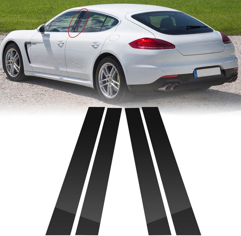 BASIKER Fit for 2010-2016 Porsche Panamera Door Pillar Trim, Door Window B Pillar Glossy Black Post Cover, Strong Toughness PC Material, Door Pillar Moldings Set