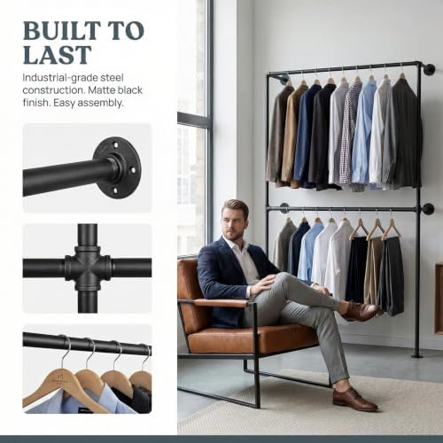 industrial pipe clothing rack wall mounted garment rack shown in use
