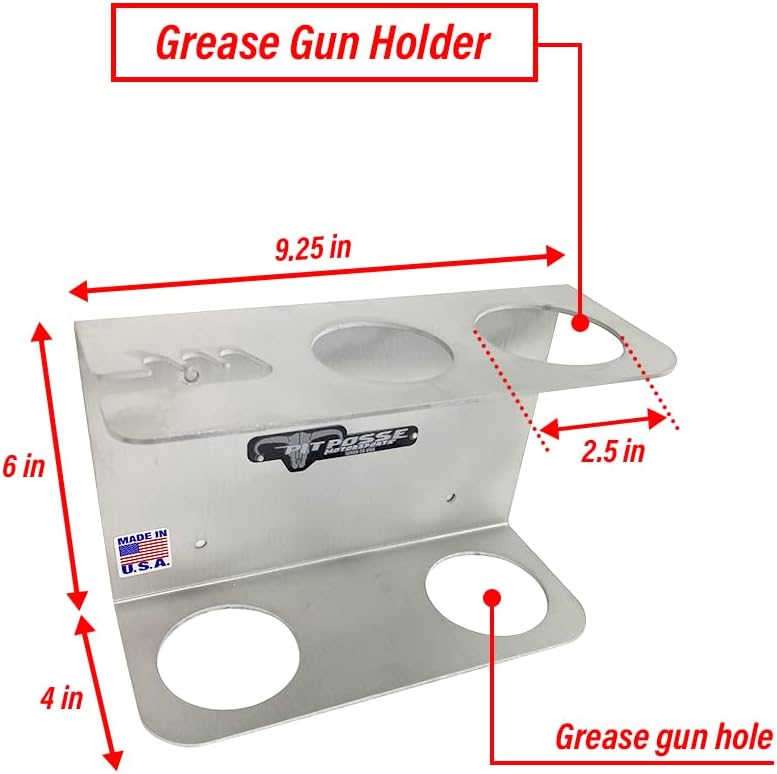 Pit Posse 572 Hand Grease Gun Holder Rack - Made in USA - Garage Organizer Aluminum Storage Caddy Wall Mount Accessory for Enclosed Trailer, Shop, or Garage (Silver)