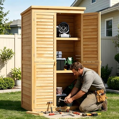 bealife 63.2" outdoor storage cabinet with double doors showing dimensions