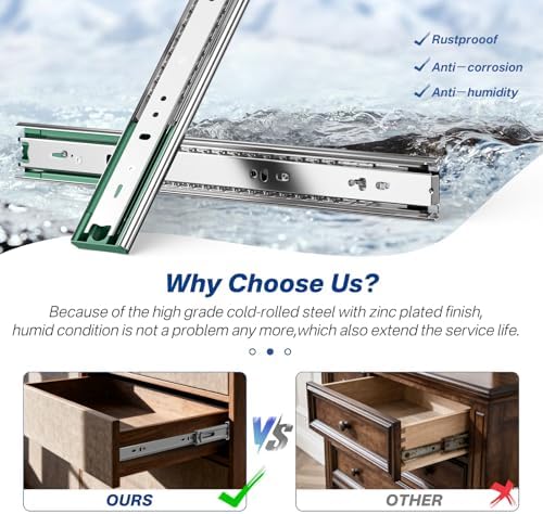 6 pairs 22 inch soft close drawer slides, side view
