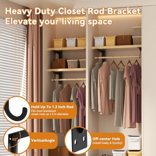 heavy duty closet rod support brackets 300lbs capacity, side view