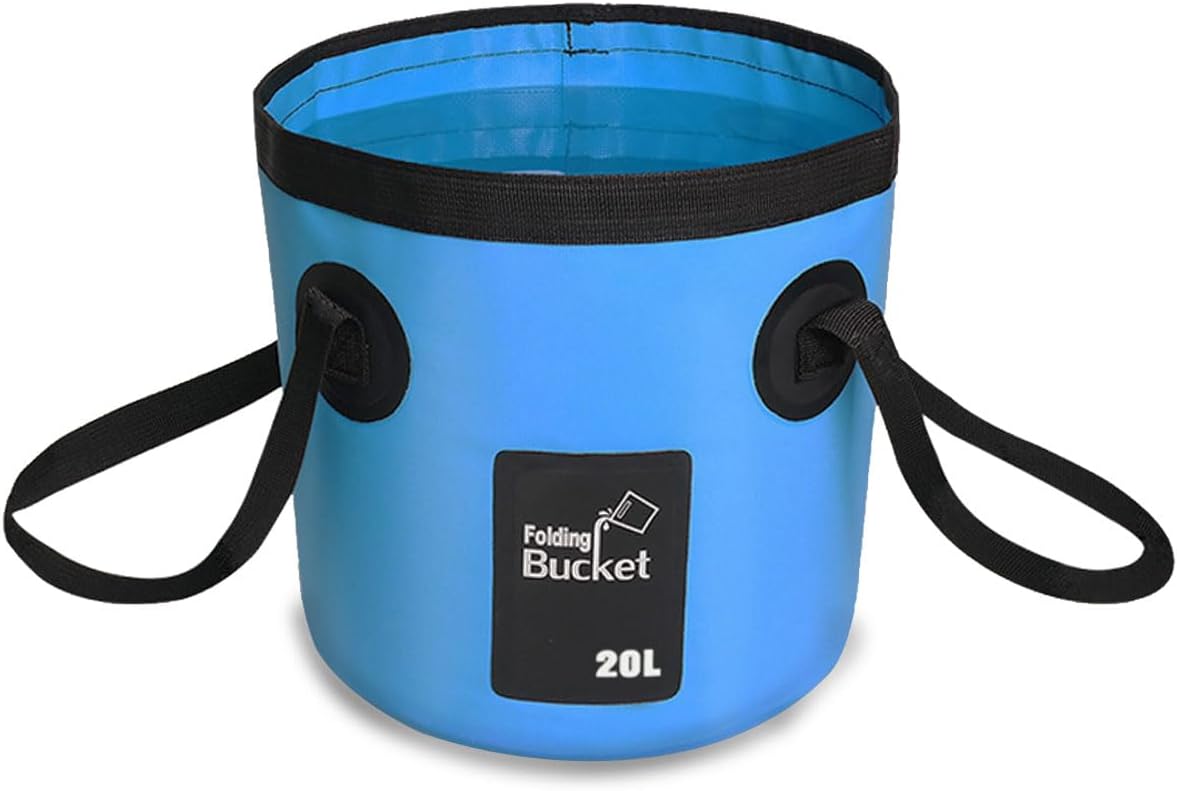 Collapsible Bucket with Handle, 5 Gallon 20L Multifunctional Foldable Water Container, Portable Waterproof Wash Basin for Fishing Camping Hiking Garden Car Washing (Blue)