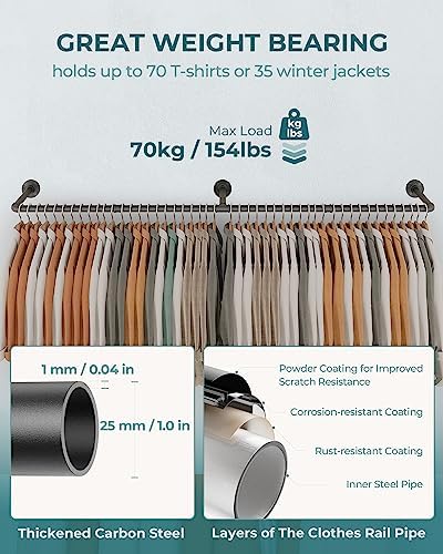 oropy 65.7" heavy duty industrial pipe clothes rack showing dimensions