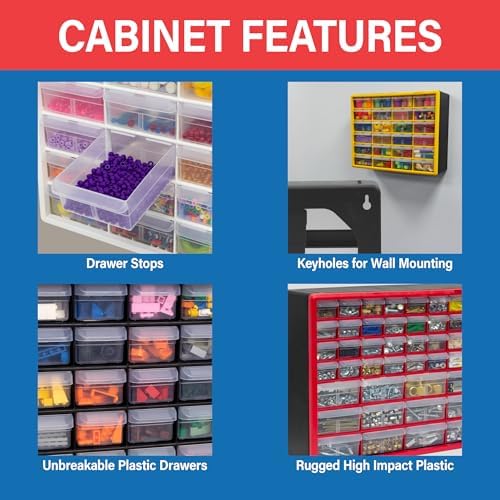 akro-mils 26-drawer plastic storage cabinet, 20"w x 6"d, package contents