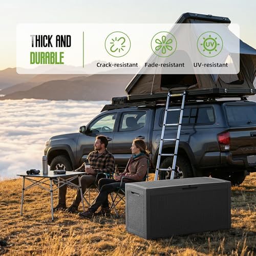 190 gallon outdoor storage box waterproof lockable deck shown in use