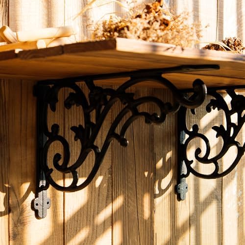 15.8''x9.5'' decorative shelf brackets,2 pack cast iron shelf shown in use
