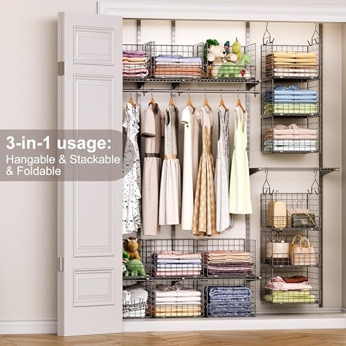 sonyabecca 3-tier closet organizers and storage, foldable stackable, side view