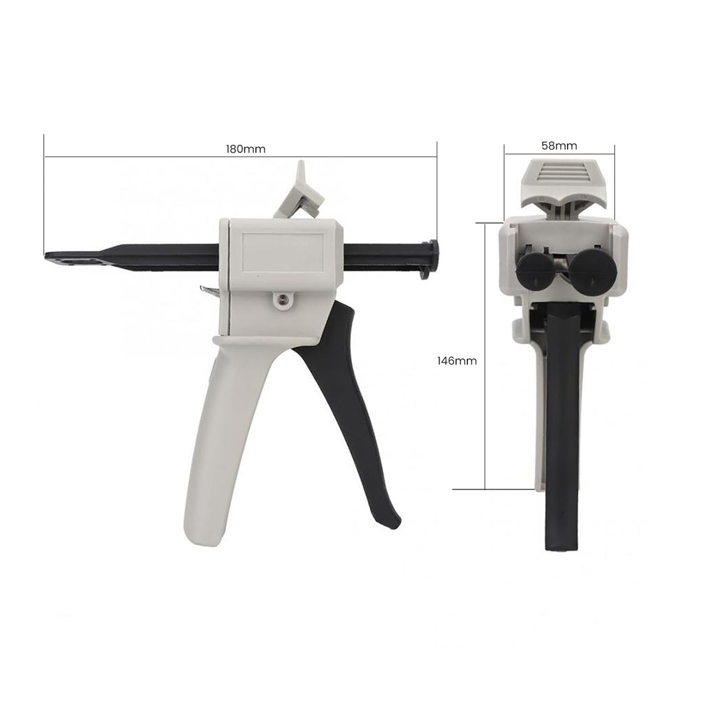 50ml dual cartridge glue dispensing gun, dispensing ratio, side view