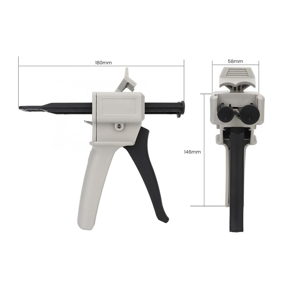 50ml dual cartridge glue dispensing gun, dispensing ratio, side view