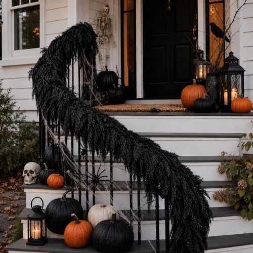 Black Halloween Mantle Garland Decor Gothic Garlands for Decorations 6Ft Fire...