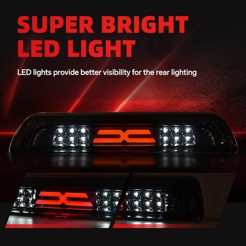 MOUTUX LED 3rd Brake Light Compatible with Toyota Tundra 2007-2018 High Mount LED 3rd Thrid Tail Cargo Brake Light Smoky Lens Chrome Housing