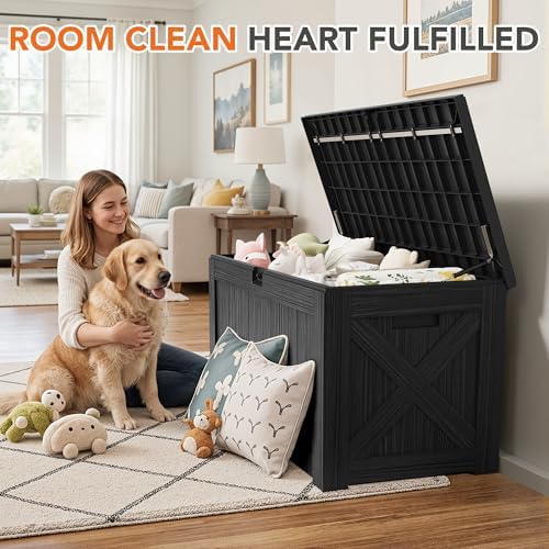 130 gallon deck box outdoor indoor waterproof storage shown in use