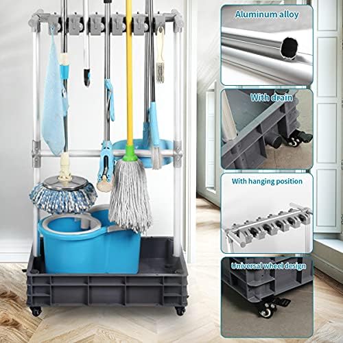 broom and mop holder put wet mops movable shown in use