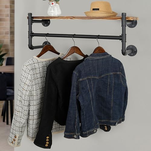 webi wall mounted clothes rack with shelf,32" industrial, side view