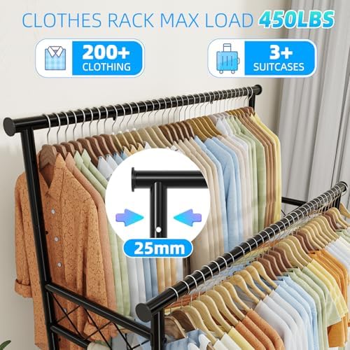 ekisemio heavy duty clothes rack, rolling clothing rack, side view