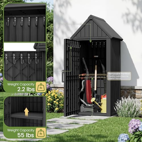 fancyango outdoor resin storage cabinet sturdy all-weather shed shown in use