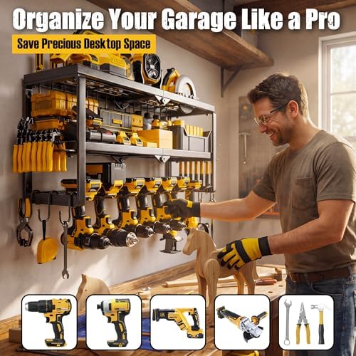 320lbs power tool organizer wall mount with charging shown in use