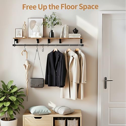 luxspire 43.3" wall mount clothes rack with wood, side view