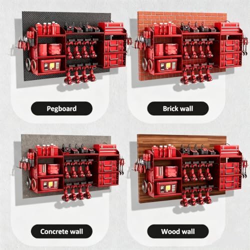 power tool organizer wall mount with charging station, side view