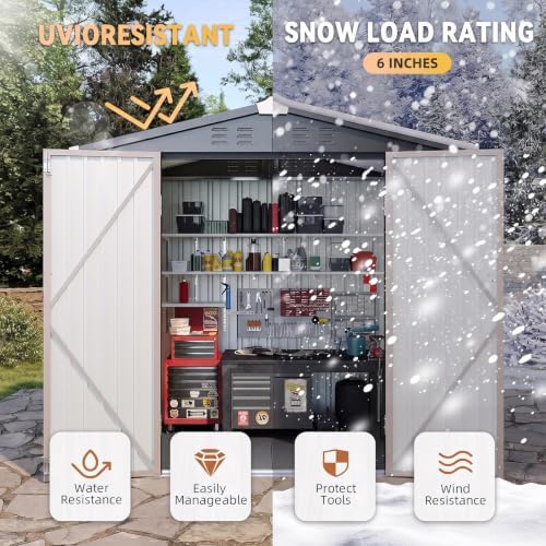 aoxun 8'x6' shed with floor galvanized steel outdoor showing dimensions