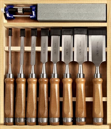 cr-v60 steel wood chisel set with sharpening kit, main product view
