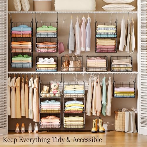 x-cosrack 3-tier hanging closet organizer, laundry room organization shown in use