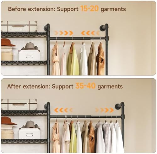 onbrill h6 wall mounted closet system, industrial pipe showing dimensions