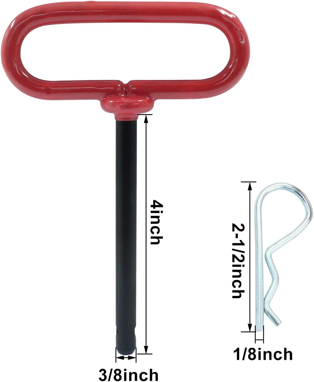 2 Pcs 3/8 x 4 Inch Trailer Tow Hitch Pin and Clip, Tractors Hitch Cotter Pins for RV, Tractor, Lawn Mower (Red)