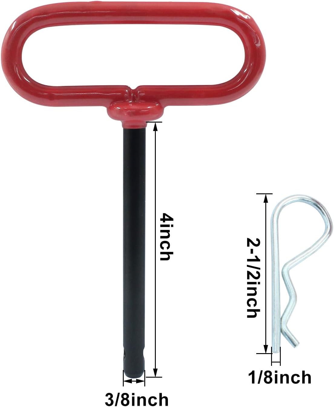 2 Pcs 3/8 x 4 Inch Trailer Tow Hitch Pin and Clip, Tractors Hitch Cotter Pins for RV, Tractor, Lawn Mower (Red)