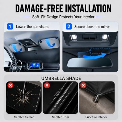 Zanch Custom Windshield Sun Shade for Ford F150 F250 F350&450 (2015–2026), 3D Scanned Fit, 7-Layer Heavy-Duty UV & Heat Blocking Protection, Interior Cooling, Foldable Truck Accessories