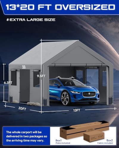 fanpat 13x20ft heavy duty carport with removable side, close-up detail