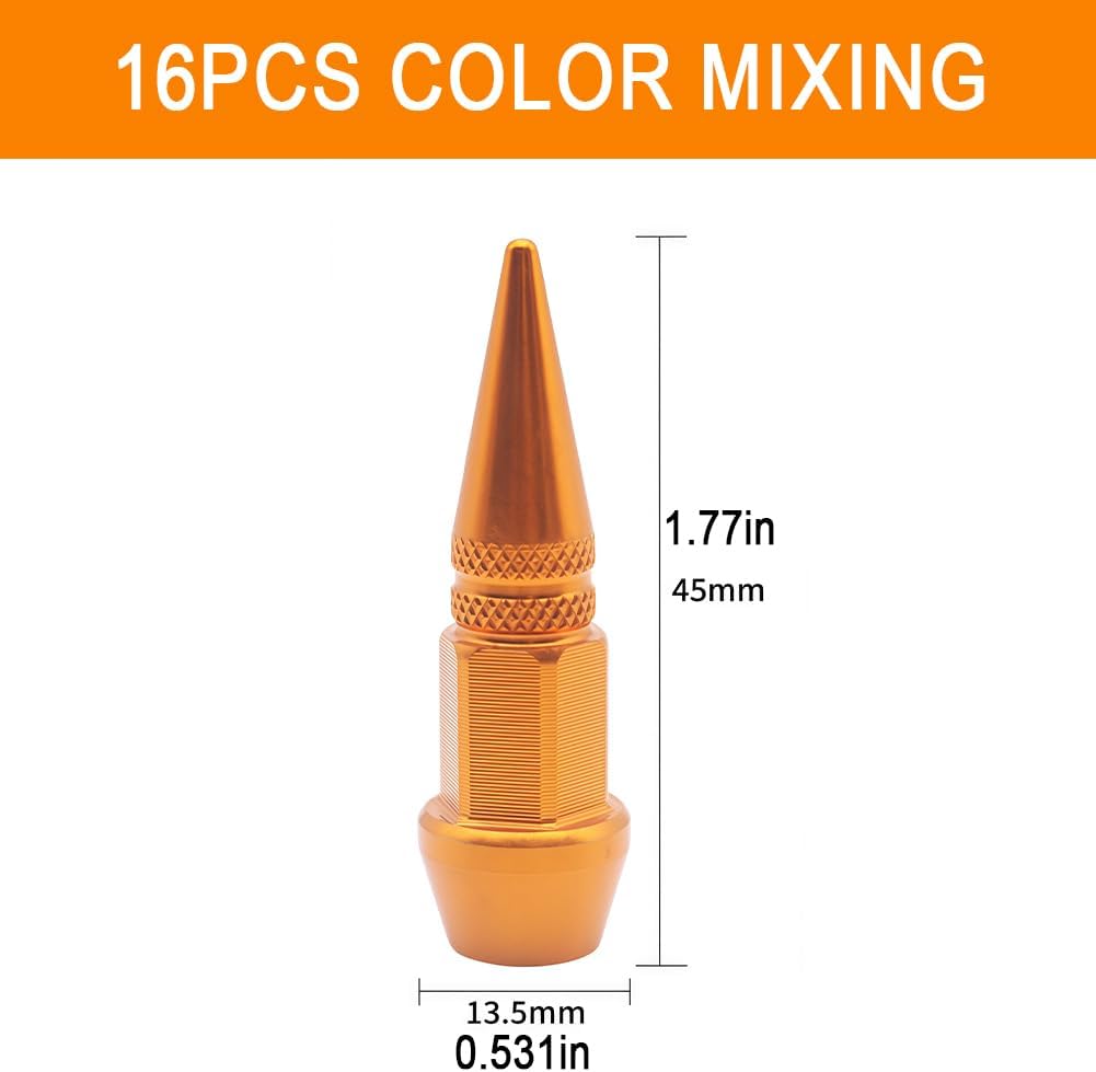 16pcs, Colorful, 45mm, Car and Motorcycle, 8v1 Universal, Hexagonal Short Pointed Bullet Shape Valve Stem Caps